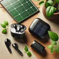 Alt text: "Tips for extending battery life of Galaxy Buds, featuring charging case and wireless earbuds on a wooden surface."