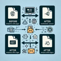 "Ilustrasi langkah-langkah mengkonversi file HEIC ke format JPG menggunakan converter online, alat yang memudahkan pengguna untuk mengubah gambar tanpa kehilangan kualitas."